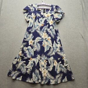 VINTAGE Royal Hawaiian Creations Women Dress M Navy Floral A-Line‎ 90s